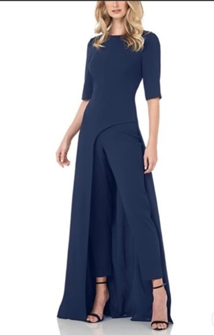 Kay Unger Davina Midnight Navy Walk Thru Skirted Crepe Formal Jumpsuit Size 6